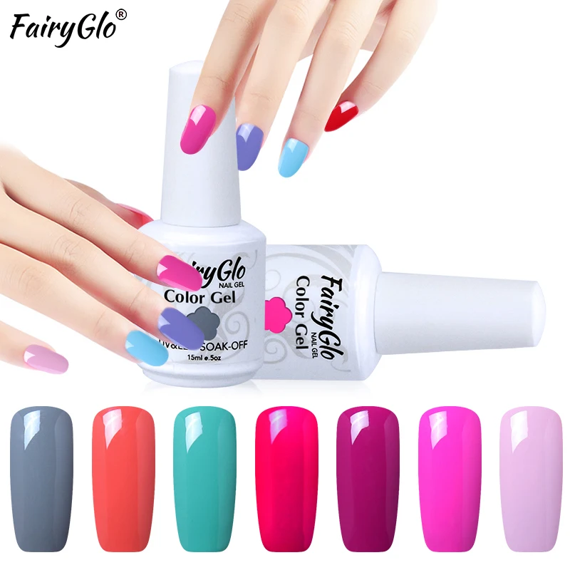 

FairyGlo 15ML Pure Color Nail Gel LED Lamp UV Gel Polish Hybrid Varnish Semi Permanent Polish Paint GelLak Top Base Primer ink