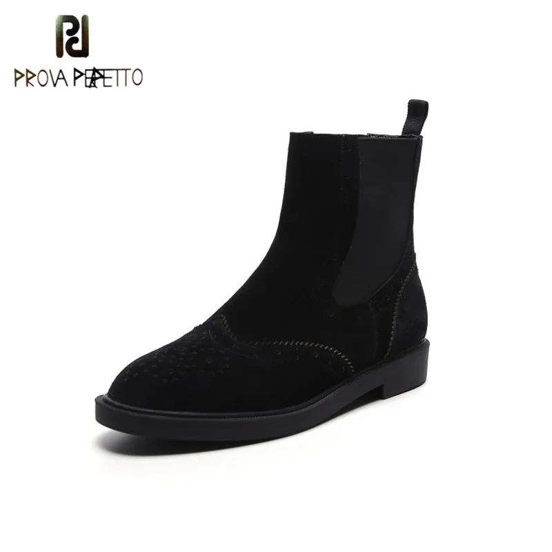 

Prova Perfetto Frosting Cow Leather Female Ankle Boots Genuine Leather High Quality Comfort Chelsea Boots Low Heel Woman Boots