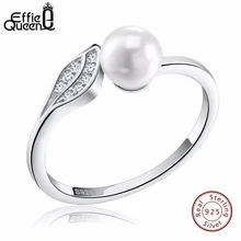 

Effie Queen New Arrived Genuine 925 Silver Simulated-pearl Adjustable Finger Rings For Women BR16