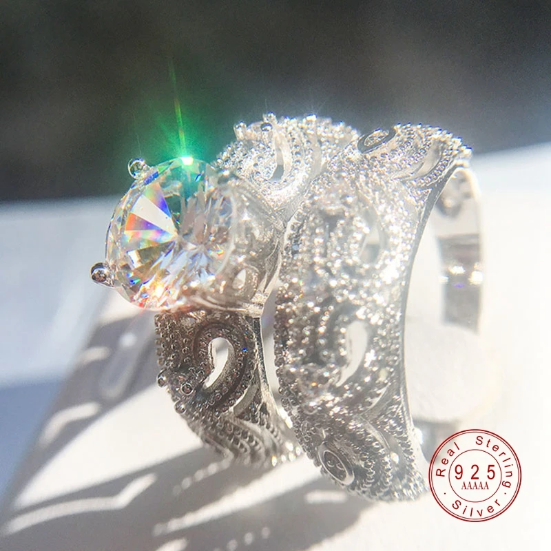 Белый Камень CZ кольцо комплекты S925 Стерлинговый Серебряный, с гравировкой ювелирные изделия для женщин, для Для женщин пара кольцо для влюбленных аксессуары