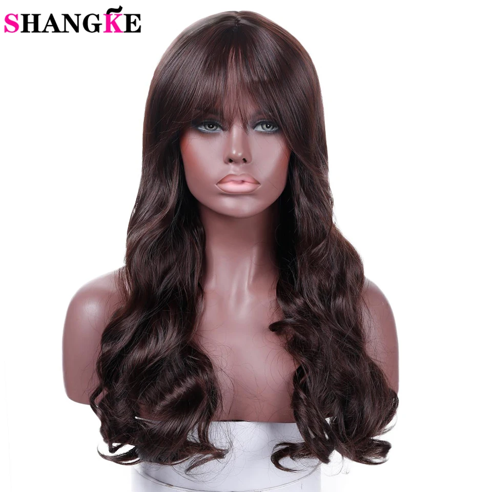 

SHANGKE Long Wavy Cosplay Brown Synthetic Hair Wigs For African Americans Heat Resistant Hair Costume Wigs