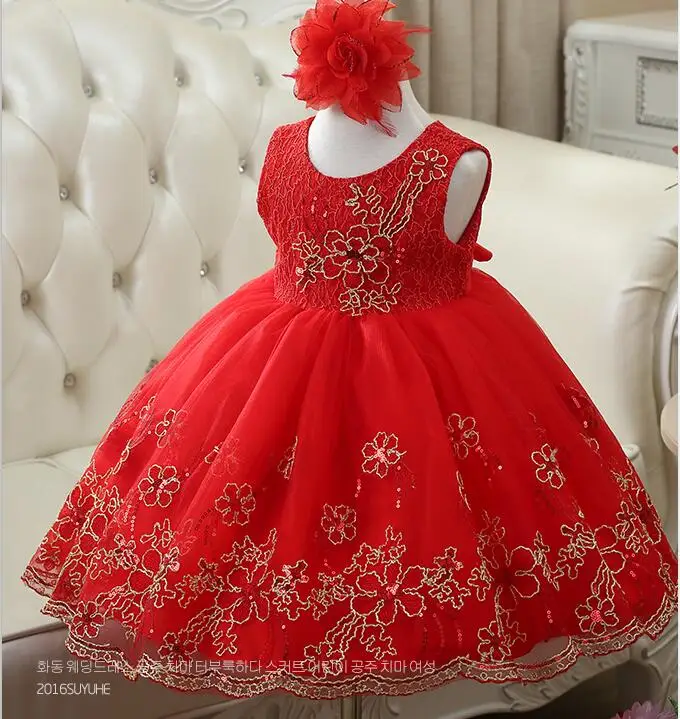 

High Quality Girl Red/Purple Embroidery Lace Princess Dress Bow Girl Wedding Dress Infants Bridesmaid Party Wear