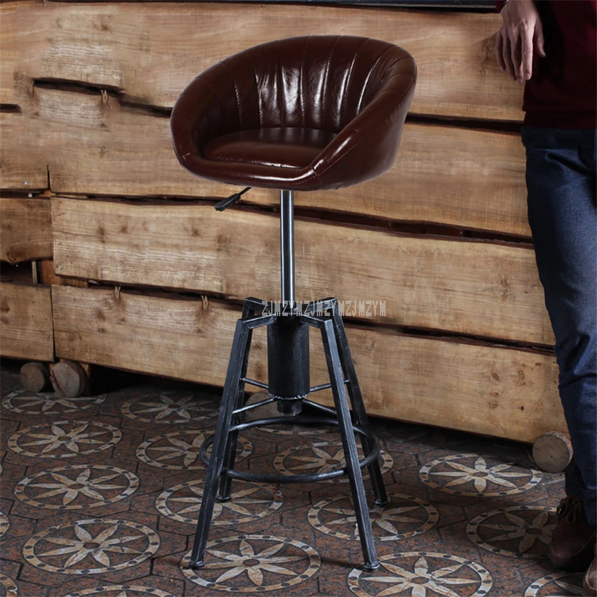 Подъемный поворотный барный стул Mordon 84-98 см регулируемый по высоте Железный вращающийся высокий барный стул из искусственной кожи мягкая спинка