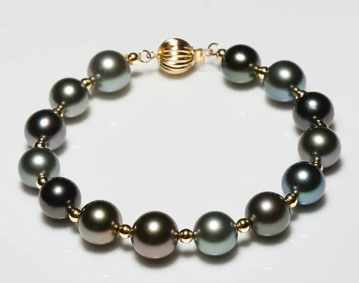 

charming 10-11mm Tahitian black green pearl bracelet 7.5-8inch