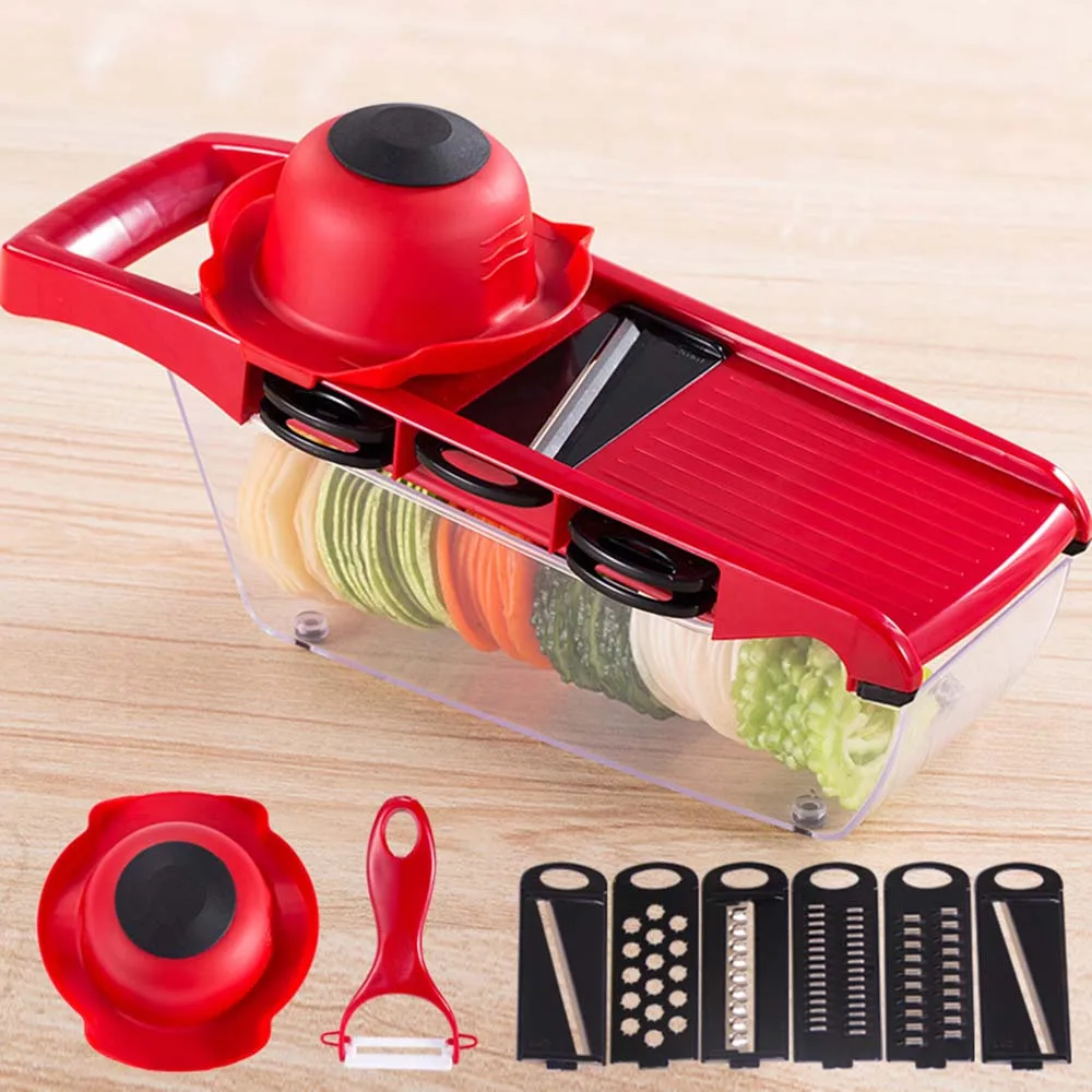

Vegetable Chopper Blade Manual Slicer Mandoline Slicer-6 Interchangeable Blades with Peeler Fruit and Cheese Cutter