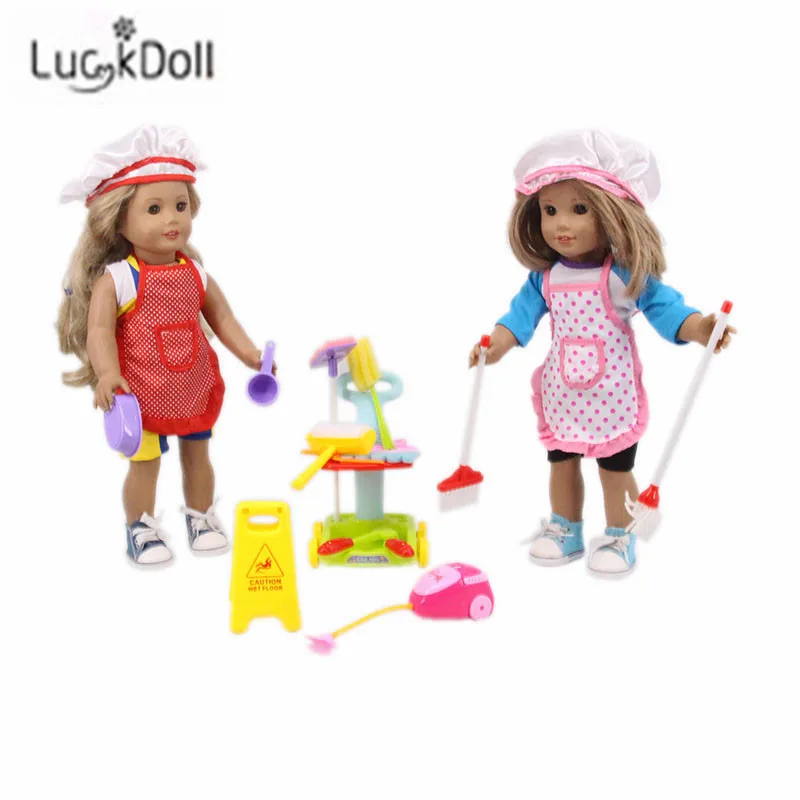 LUCKDOLL 14-Piece Чистящий Набор подходит 18 дюймов Американский 43 см детская кукла одежда аксессуары, игрушки для девочек, поколение, подарок на день рождения