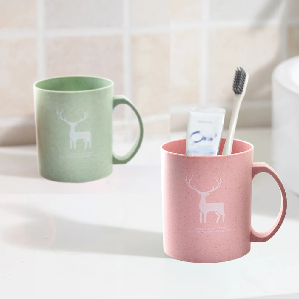 

1 PC Portable Washing Cup Wheat Straw Toothbrush Cups Bathroom Storage Organizer Cup For Home Traveling (Green/Pink)