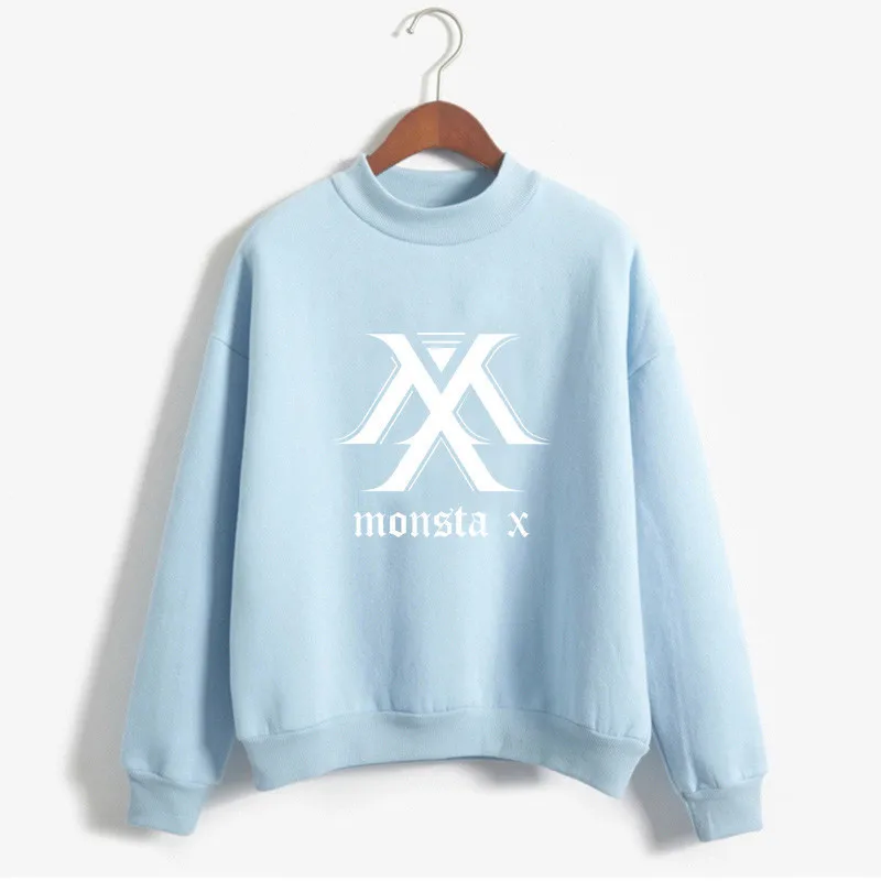 New Exo Blackpink Hoodies Women Warm Hoodies Twice Wanna One Got7 Sweatshirts Harajuku Ladies Monsta X Female Fan Hoodie - Цвет: blueMOSTER