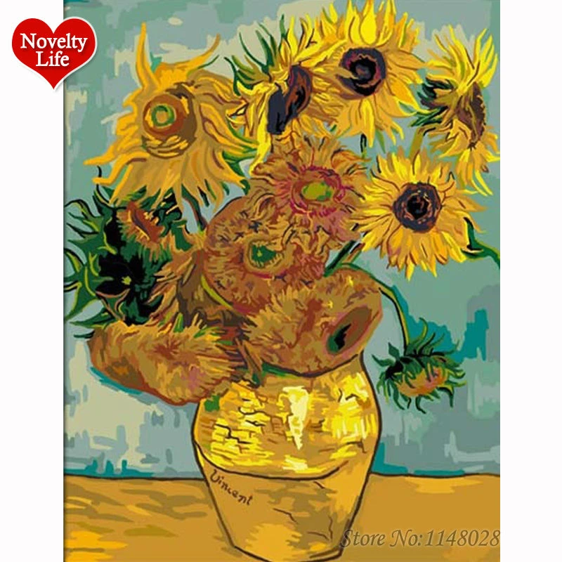 لوحة عباد الشمس مع أرقام فان جوخ لوحة زيتية ذاتية الصنع لتزيين المنزل Decorative Painting Pictures Painting Shelfdecorative Painting Pattern Aliexpress