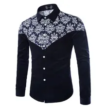 Solid Printed Flower Navy Blue Cotton Turn down Collar Long Sleeve 5XL Casual Male Dress font