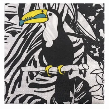 

20 Vintage napkins paper tissue white black Toucan leaf tree handkerchief decoupage wedding birthday Guardanapo party serviettes