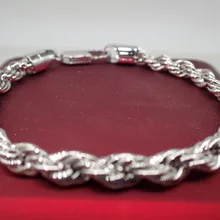 24 К Настоящее Белое золото Отделка Веревка мм браслет 5 мм, см 19 см дюймов/7,5 дюймов длинные, для мужчин/дамы распродажа события