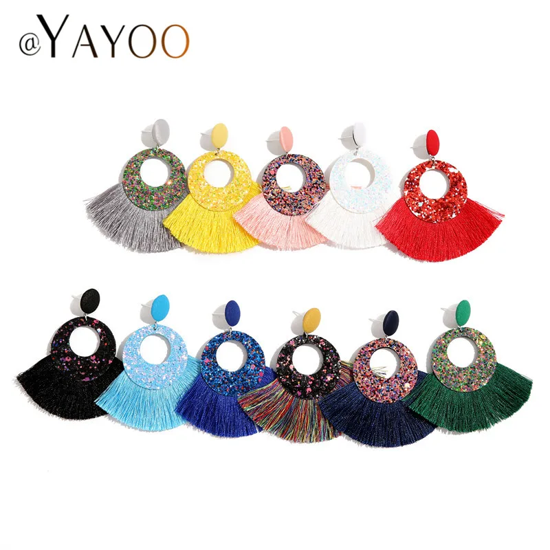 Dangle Earrings Drop Earrings Pendant Earrings Crystal Tassel Earrings AYAYOO Bohemian Green Tassel Women Fashion Earrings For Brial Round Multicolor Dangle Drop Hanging Pendientes Brincos