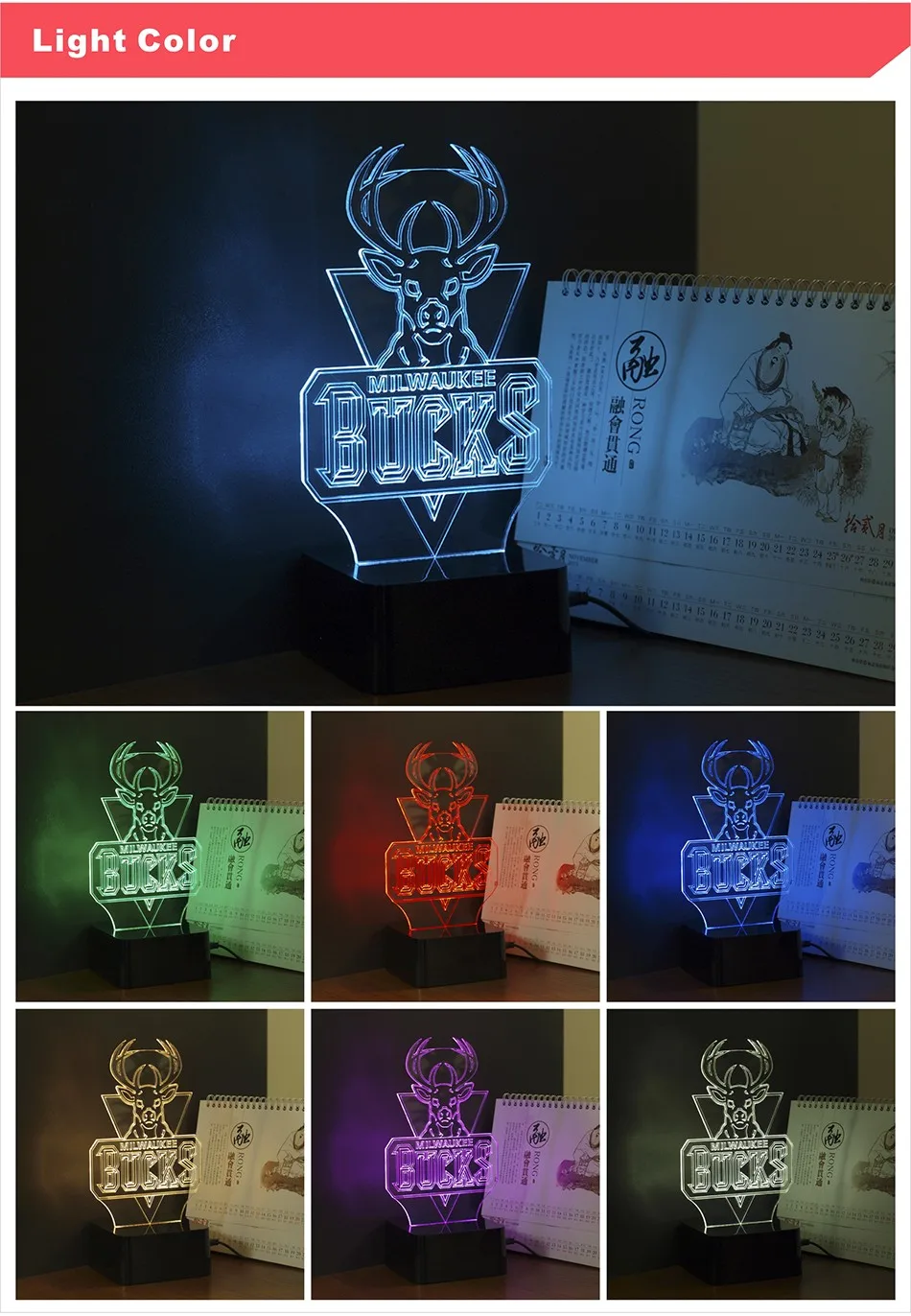 CNHIDEE USB RGB Nightlights fir Bucks Team Fans NBA Basketball 3d Table Lamp as Led Luz de Noche (3)