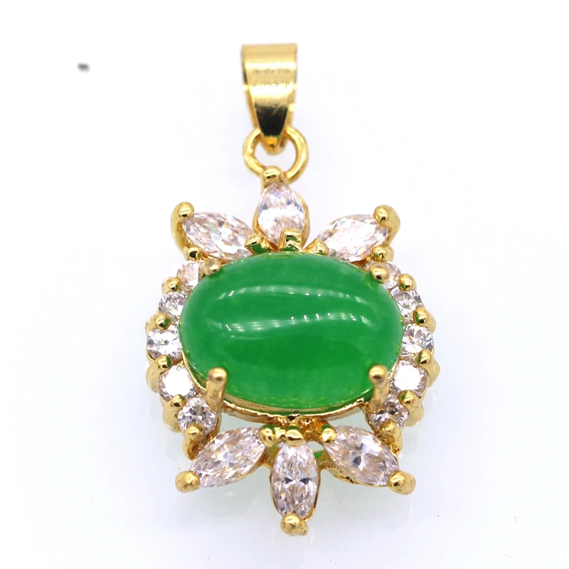 JinYao Новая мода цвет шампанского золотой с зеленым камнем овальной формы ААА подвеска с цирконием ожерелье для женщин вечерние Подарочные ювелирные изделия k02-3