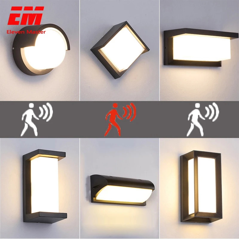 Online 18W LED luz de pared impermeable IP66 Luz de pórtico moderno LED lámpara de pared Radar Sensor de movimiento patio jardín luz al aire libre ZBW0001