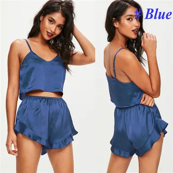 

hirigin Women's Lingerie ruffles pajama sets female new v-neck Sleepsuit Nightwears ladies solid fashion Sleepwears Underwear
