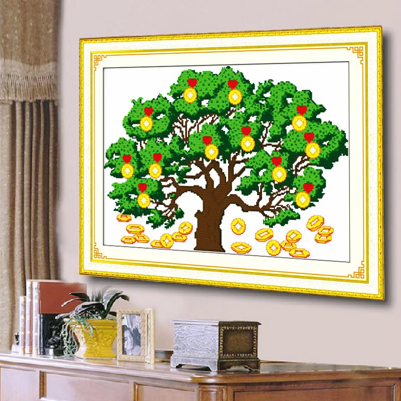 

Money Tree Printed Canvas Needlework Counted Cross Stitch Kits Cotton Thread Cross-stitch Set for Embroidery Painting