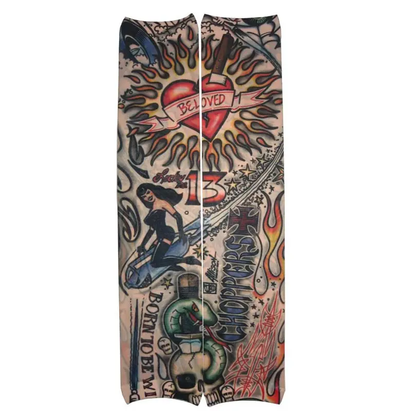 بيستا 10 قطع الوشم قفازات مرنة ميكس تصميم النايلون وهمية تصاميم الجسم جوارب الذراع الوشم الأكمام الوشم المؤقت أسلوب فاسق