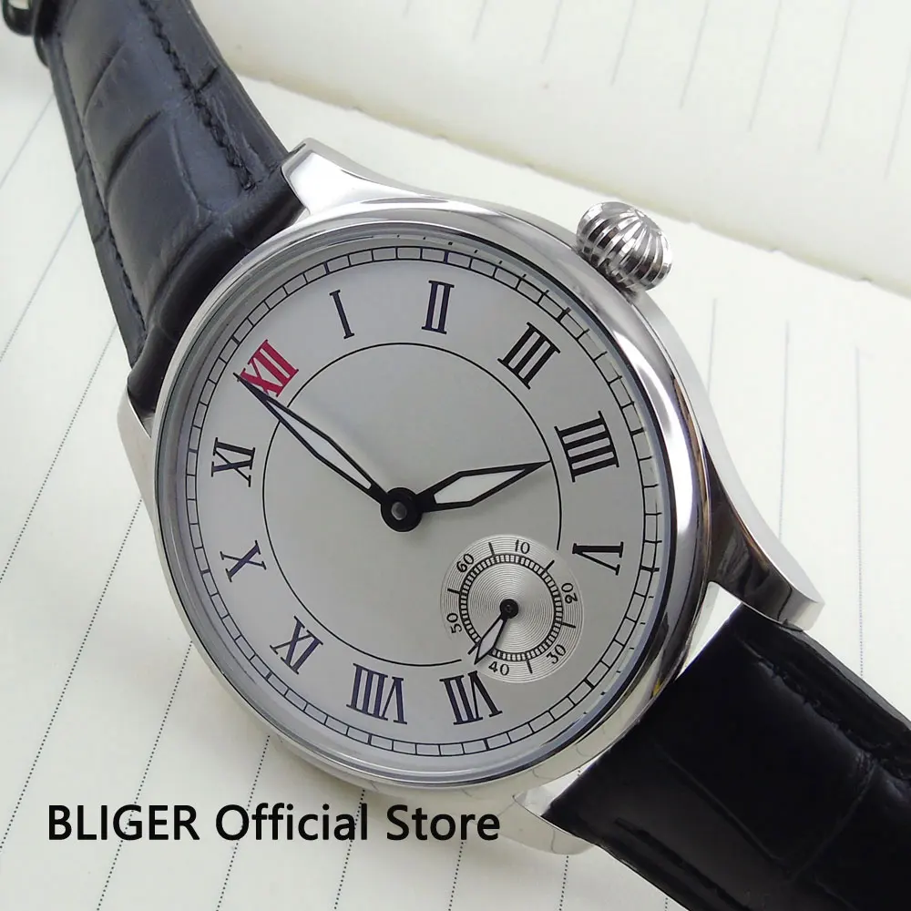 

Casual 44MM White Sterile Dial Roman Numerals Men's Watch Mechanical 17 Jewels 6498 Hand-Winding Movement Pin Clasp Pilot Watch