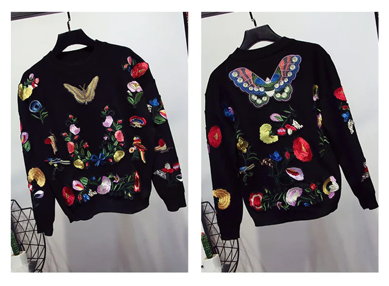 Женские осенне-зимние комплекты из двух предметов модные спортивные костюмы с круглым вырезом бабочка цветок вышивка свитер и трикотажные брюки комплекты одежды