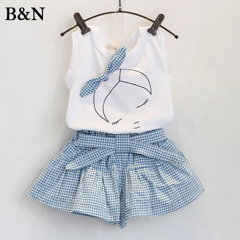 

2 Pieces Sets Baby girl clothes Children's clothing set Summer Kid Clothes Vest Pants Shorts Casual Sleeveless Tops 2-6T Tees