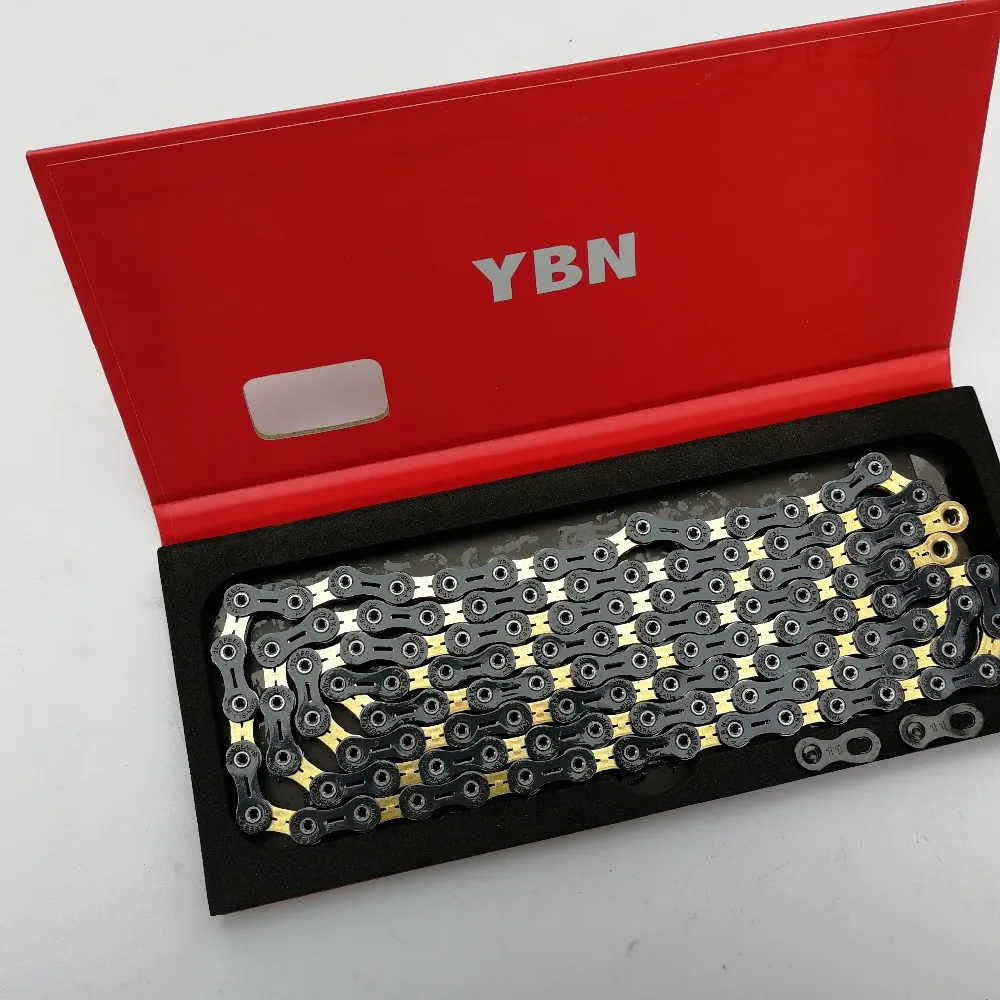 YBN велосипедные цепи сверхлегкие черные/Золотые полностью полые 10/11 скоростная