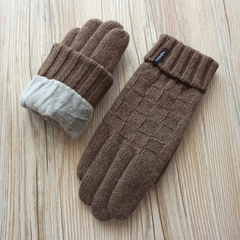 Мужские перчатки, модные мужские шерстяные вязаные перчатки, уличные зимние теплые перчатки для вождения с сенсорным экраном плюс толстые бархатные теплые варежки