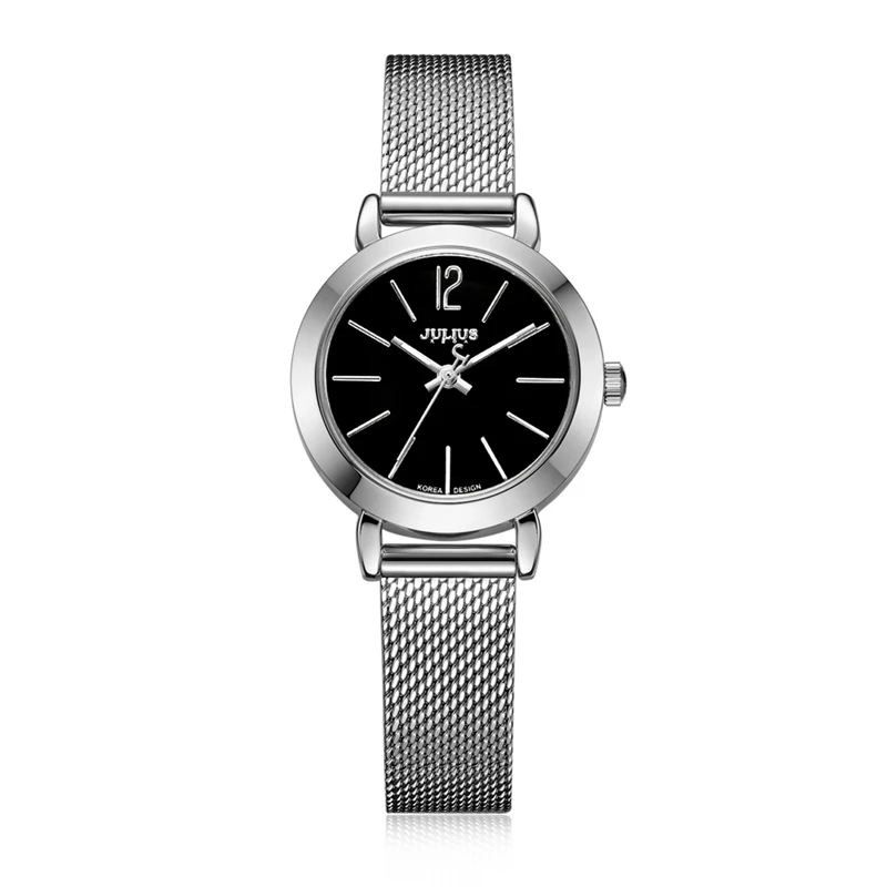 Для женщин браслет сталь Золото Серебро часы Женская мода повседневное Кварцевые водонепроницаемые часы Женские подлинные наивысшего качества Julius Hour - Цвет: Silver black