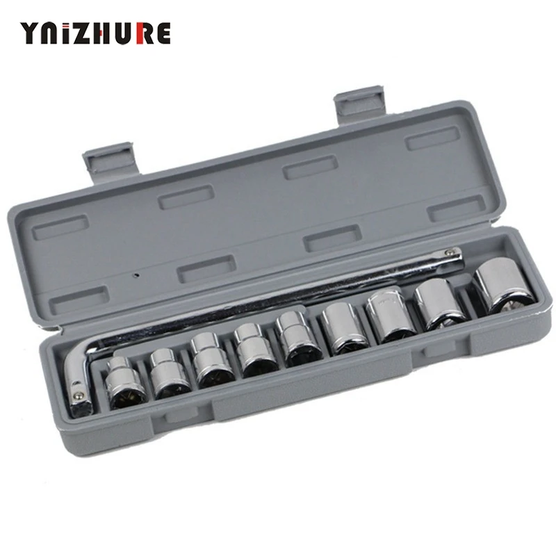 

10 Pcs/Set 1 Chrome Alloy Socket Wrench + 9 Socket Combination Repairing Kit for Car Auto Motorcycle Sleeve Hand Tool Hot