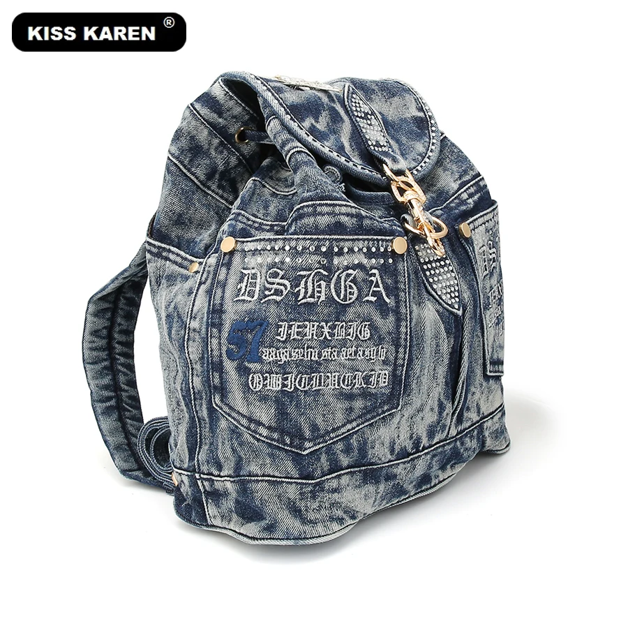 KISS KAREN Classic Fashion Women Backpack Jeans Women's Backpacks Denim