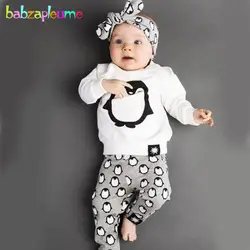 Babzapleume/Демисезонный комплект одежды для новорожденных Симпатичные футболки с длинным рукавом футболка + Брюки для девочек + повязка на