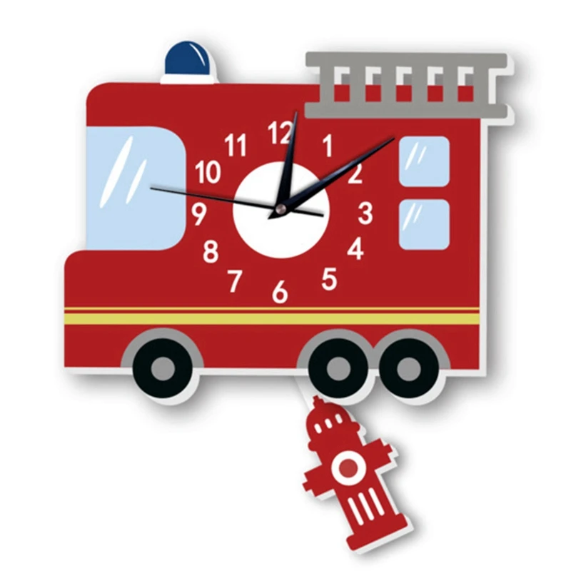Пожарная машина настенные часы с маятником бесшумное движение забавные Висячие Часы для детской комнаты украшения спальни подарки - Цвет: Red