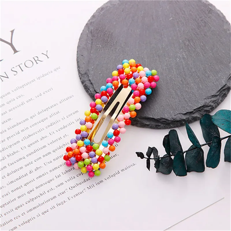 New Cute Colorful Beads Waterdrop Rectangle Hairpins For Women Girls Headbands Hair Clip Barrettes Fashion Hair Accessories - Цвет: Rectangle multicolor