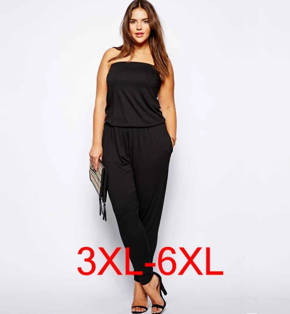 plus size 4xl 5xl 6xl women jumpsuit black sleeveless sexy fat ladies ...