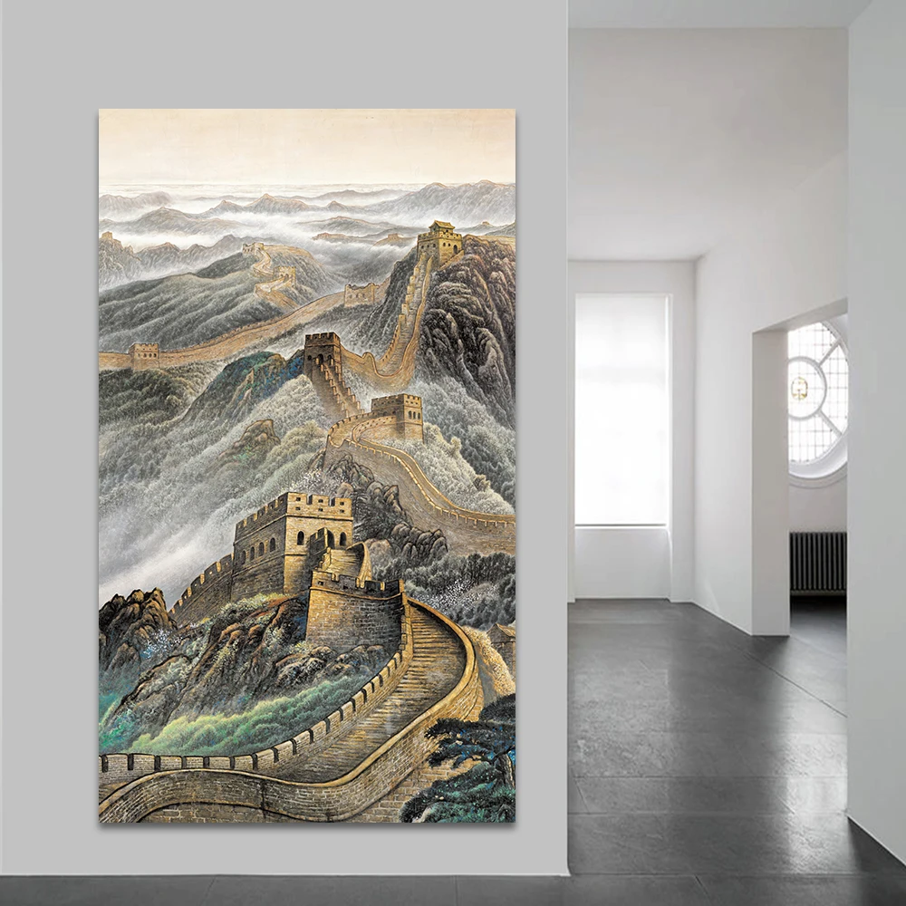 

Wall Art Canvas Painting Traditional Chinese Gratewall Landscape Picture Home Decor For Living Room No Framed