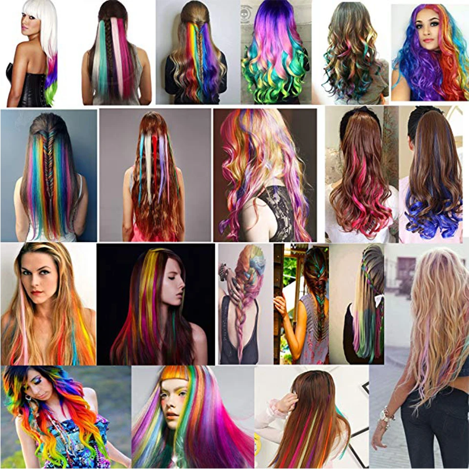 Long Straight Women Synthetic Clip in One Piece Hair Extensions 50cm 20inch Rainbow Colors Hairpiece Purple Pink Red Blue Long Straight Women Synthetic Clip in One Piece Hair Extensions 50cm 20inch Rainbow Colors Hairpiece Purple Pink Red Blue