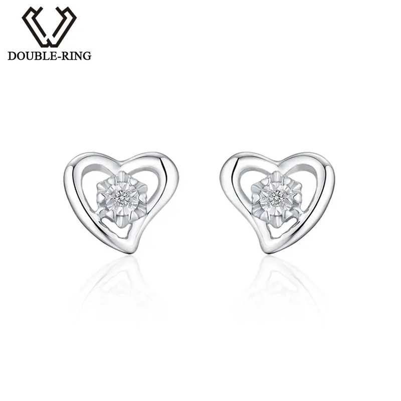 DOUBLE-R Heart 0.025ct Diamond Earrings Women 925 Sterling Silver Stud Earrings Romantic Valentine'S Day Gift Diamond-Jewelry