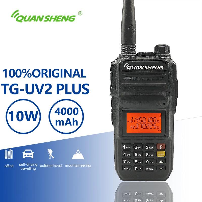 QuanSheng TG-UV2 плюс 10 Вт Long Range Talkie Walkie км 4000 мАч УКВ Dual Band длительным временем ожидания двухстороннее радио Амадор трансивер