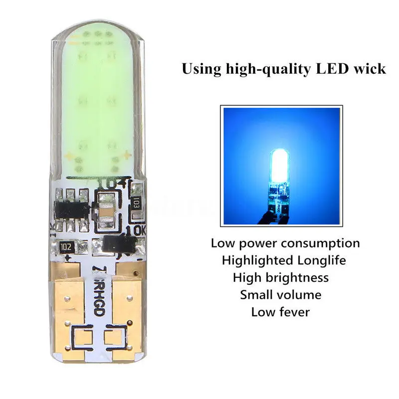 2pcs /set T10 W5W COB LED Car Silica Flash Strobe Width Light Bulb Ice Blue