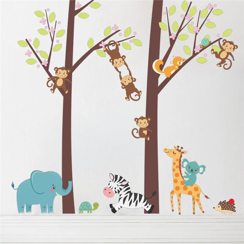 Forest Animals Tree Elephant Monkey Giraffe Wall Sticker ...