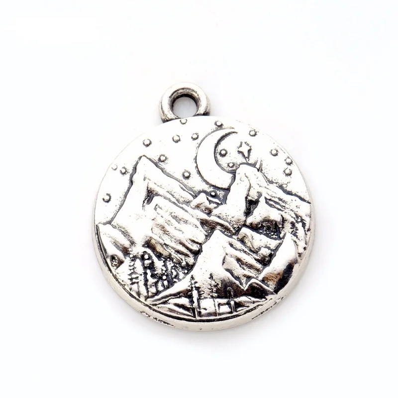 

Round Zinc Alloy Mountain Under Starry Star Moon Night Sky Charm For DIY Necklace Bracelet Jewelry Making