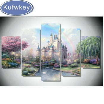 

5pcs Fantasy Rivendell Castle square drill diamond painting cross stitch full diamond embroidery europe home decoration painting