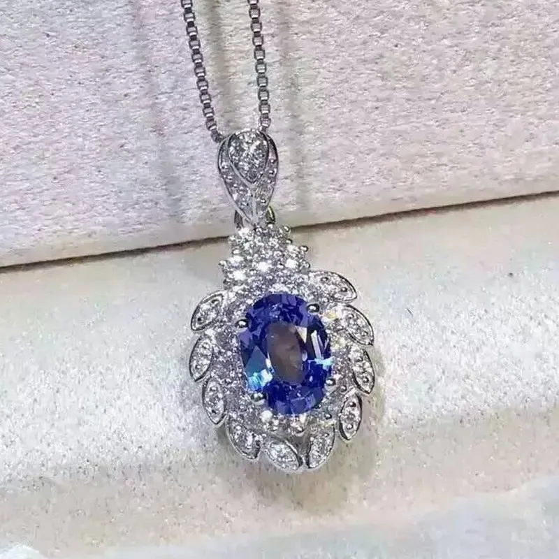 Natural Tanzanite Pendants 925 Sterling Silver Natural Blue Gem Round