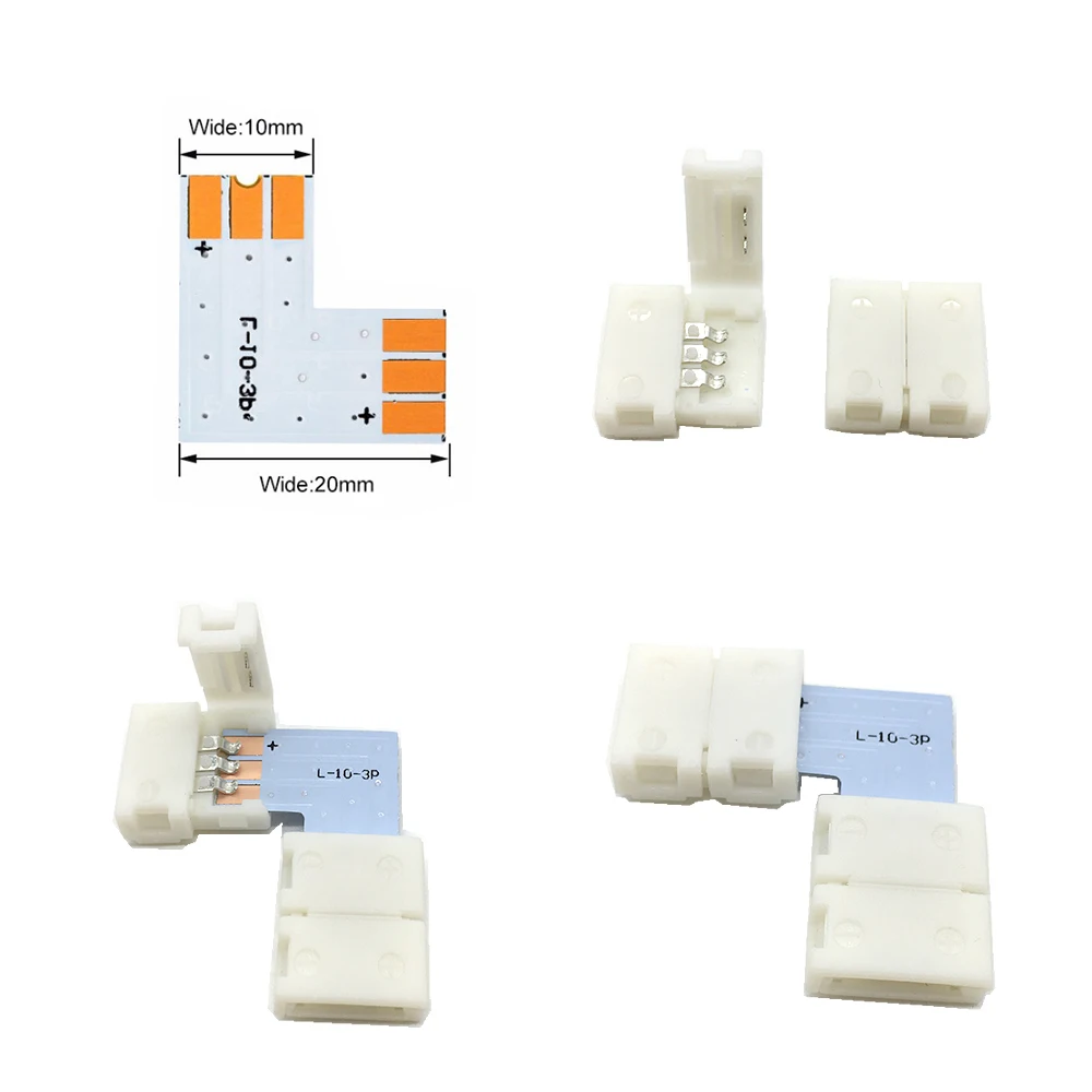 3pin 10 мм ширина угловой разъем L форма пайки Разъем для ws2811 ws2812b SK6812 светодиодные ленты легко не паять 10~ 1000 комплект