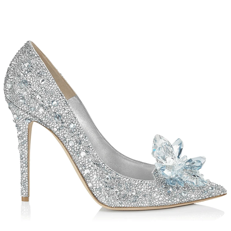 

Hong Kong Cinderella's crystal shoes bridal shoes ladies nightclub pointed shoes white diamond flash thin heel shoes