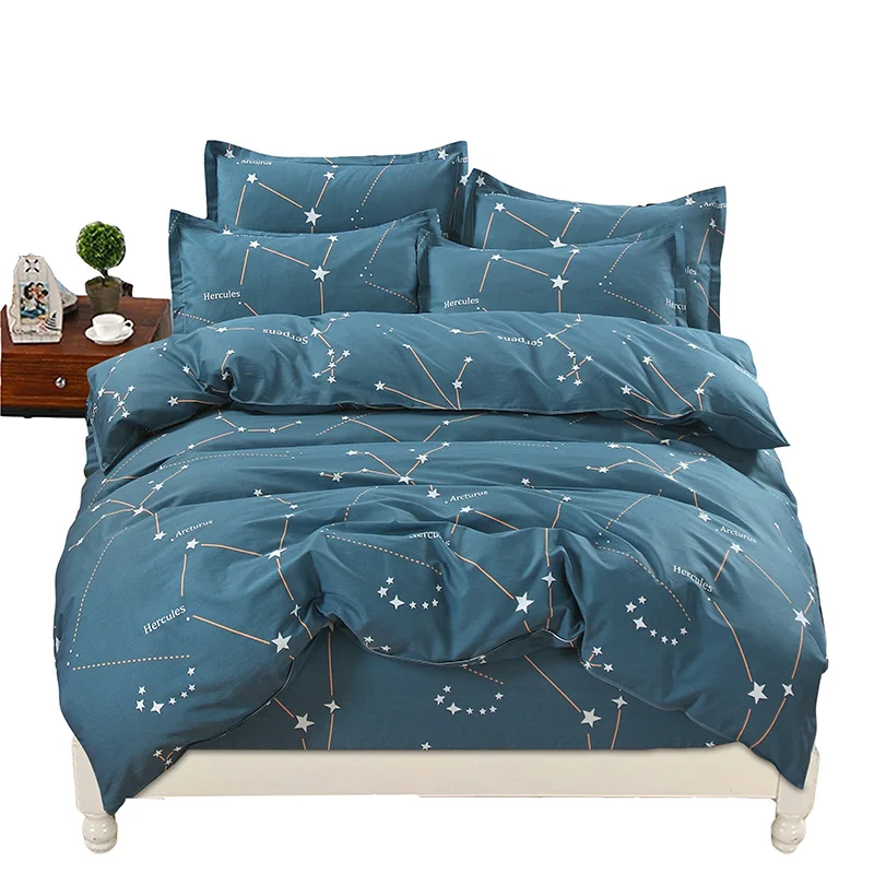 

Blue Constellation Pattern Bedding Set 4Pcs Set Duvet Cover+Fitted Sheet+2 Pillow Case Washed 100% Cotton Soft High Quality Bed
