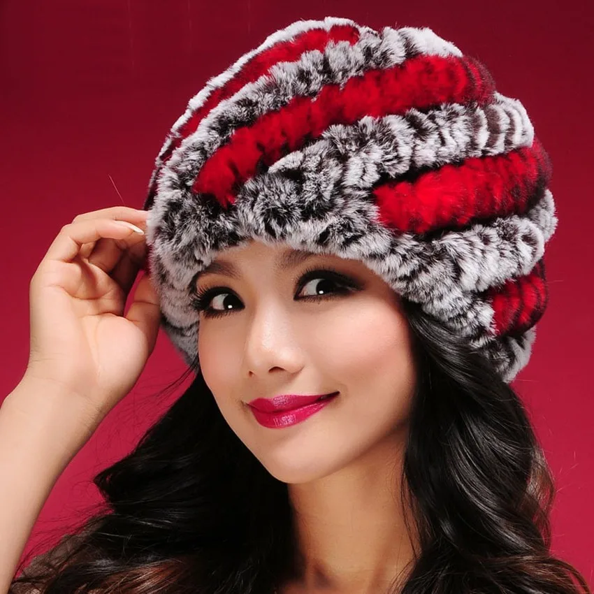 

Women real Rabbit fur Hat for female Natural fur Cap Fashion Luxury 2019 New