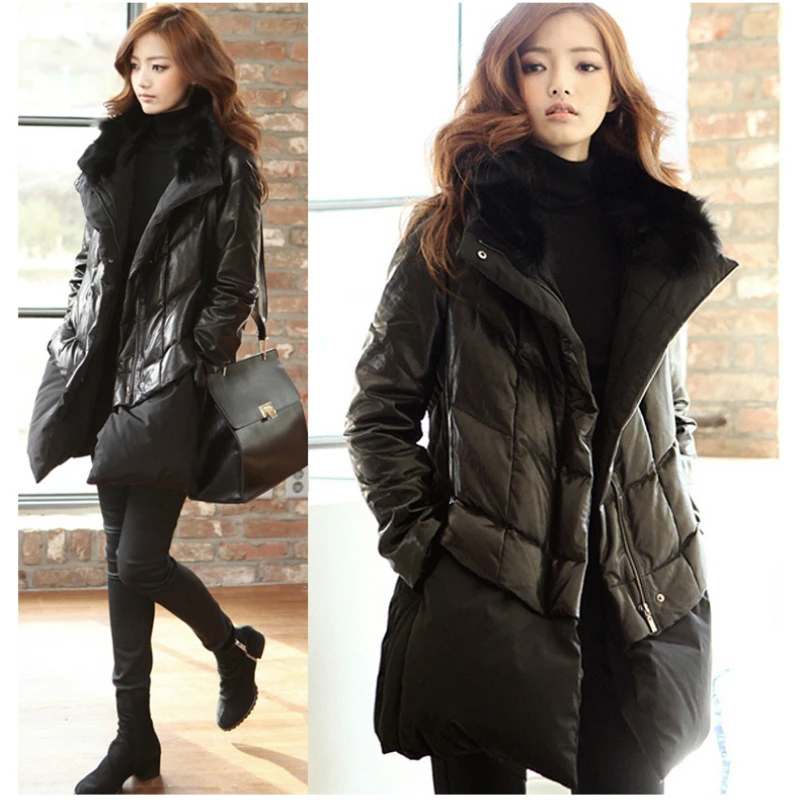 

Oversized Winter PU Leather Down Cotton Coats for Women Maternity Clothes Coats for Pregnant Women Jacket with Faux Fur Collar