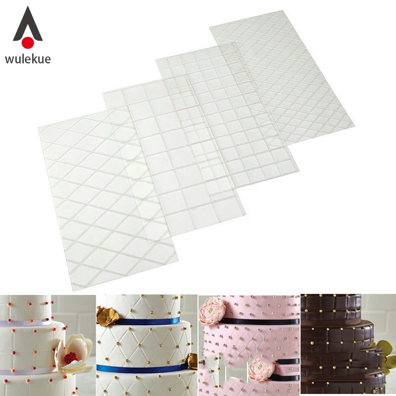 

WULEKUE 1Set/4PCS Sugarcraft Transparent Texture Mat Cake border decorating Tools Cake Mold Creative Dessert Plastic Molds